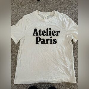 H&M White Short Sleeve Tee with Black 'Atelier Paris' Graphic small